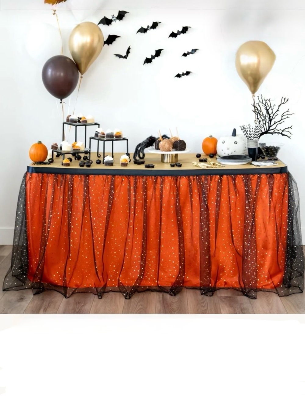 Halloween Orange & Black Table Skirt - Festive Party Draping